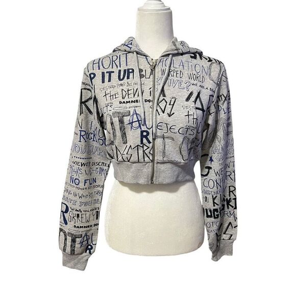 MOSCHINO COUTURE Gray Crop Zip Hoodie New w Tags Sz Small Sweatshirt Jacket  6 - Picture 1 of 15